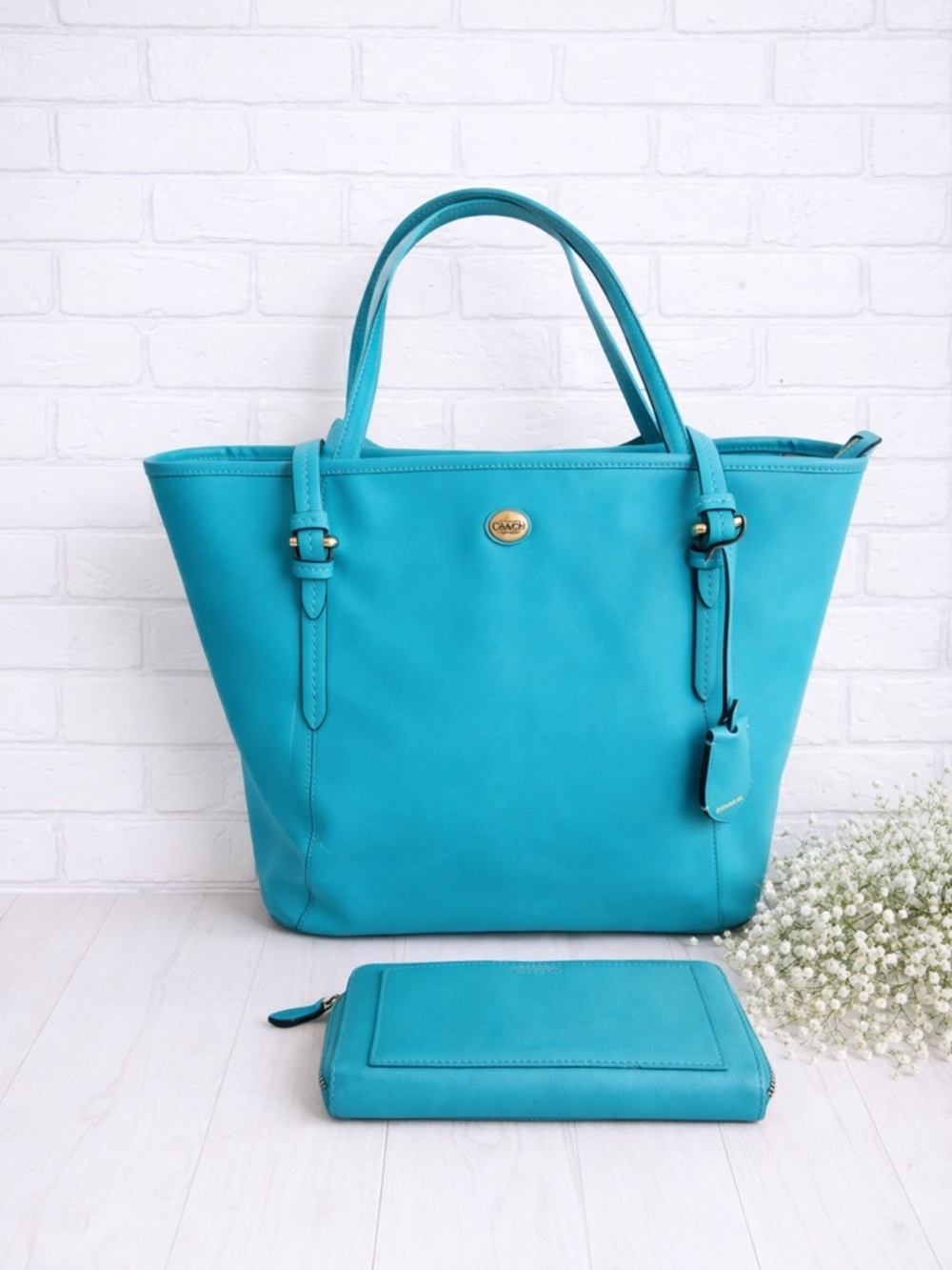 Coach Peyton Saffiano Leather Zip Tote Bag and Darcy Zip Long Matching Wallet